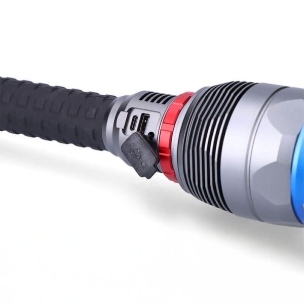 Linterna LED recargable 23000 lm con zoom e indicador de carga USB-C | Power Bank | 5 modos de luz | Largo alcance IP67