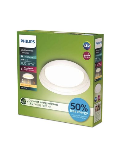 Plafón de Techo LED Ultra Eficiente blanco FLETA 10W, 2700K/4000K
