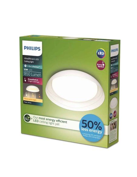 Plafón de Techo LED Ultra Eficiente blanco FLETA 10W, 2700K/4000K