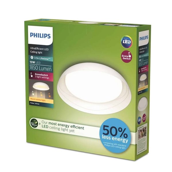 Plafón de Techo LED Ultra Eficiente blanco FLETA 10W, 2700K/4000K