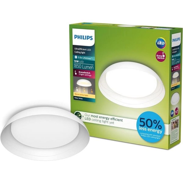 Plafón de Techo LED Ultra Eficiente blanco FLETA 10W, 2700K/4000K