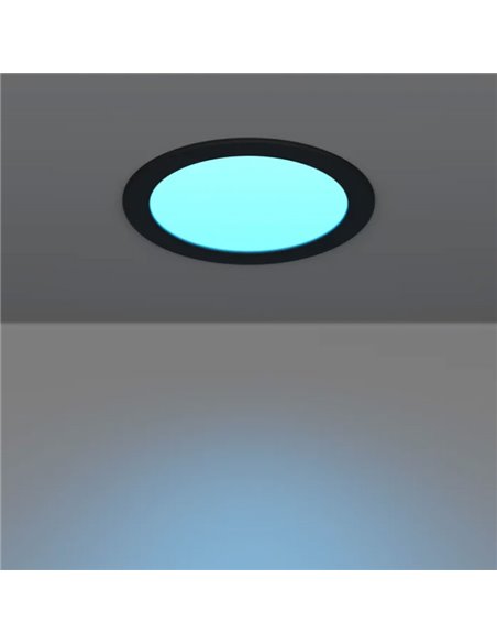 Downlight LED empotrable negro RGB+TW Ø168mm negro FUEVA 6-Z, IP44, CTT (2700K-4000K-6500K), 9,5W 1150Lm