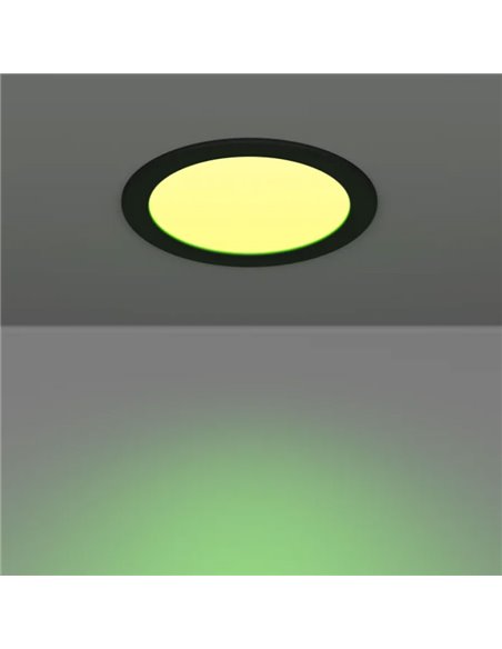 Downlight LED empotrable negro RGB+TW Ø168mm negro FUEVA 6-Z, IP44, CTT (2700K-4000K-6500K), 9,5W 1150Lm