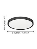 Plafón de techo LED redondo negro FUEVA 6, potente 14,2W 1800Lm CCT (2700K-4000K-6500K), Ø280mm, IP44