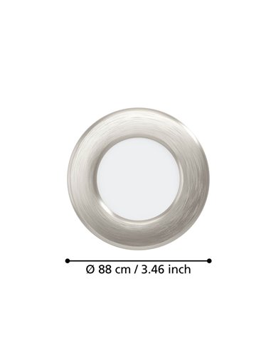 Downlight LED empotrable níquel mate FUEVA 6, CCT (2700K-4000K-6500K), 3,7W 450Lm, Ø88mm, IP20