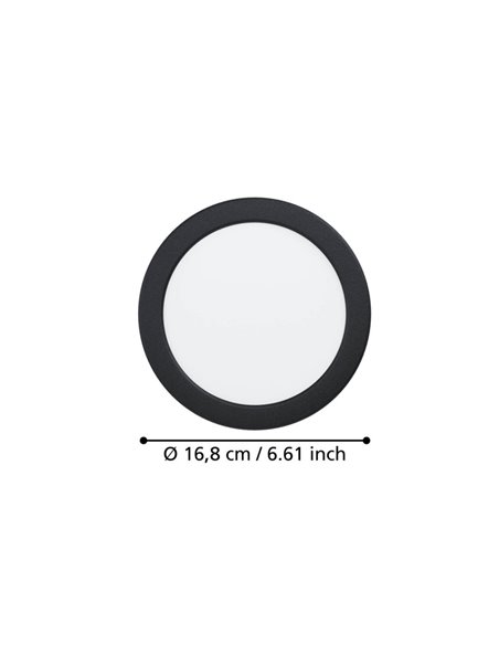Downlight empotrable LED Ø168mm negro FUEVA 6, CCT (2700K-4000K-6500K), 10,5W 1200Lm, IP20