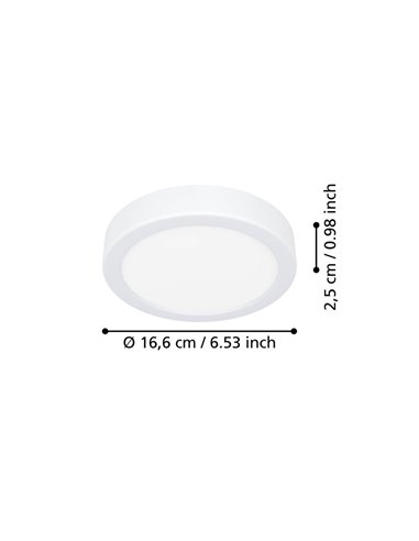 Plafonnier LED apparent Ø165mm blanc FUEVA 6, CCT (2700K-4000K-6500K), 7,5W 1000Lm, IP20
