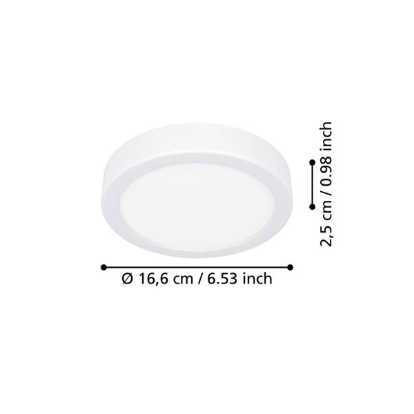 Luminária de teto LED de superfície Ø165mm branca FUEVA 6, CCT (2700K-4000K-6500K), 7,5W 1000Lm, IP20