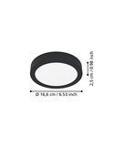 Downlight de superfície LED Ø165mm preto FUEVA 6, 7,5W 1000Lm CCT (2700K-4000K-6500K), IP20