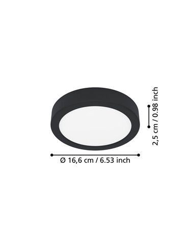 Downlight de superficie LED Ø165mm negro FUEVA 6, 7,5W 1000Lm CCT (2700K-4000K-6500K), IP20