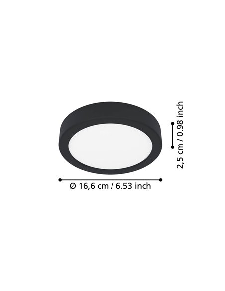 Downlight de superficie LED Ø165mm negro FUEVA 6, 7,5W 1000Lm CCT (2700K-4000K-6500K), IP20