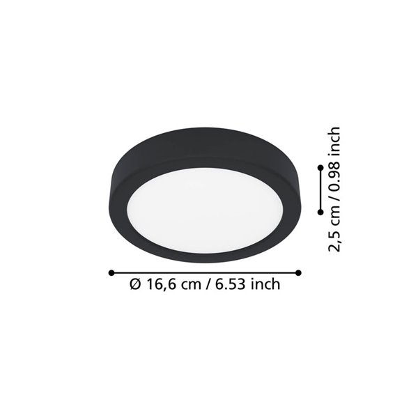 Downlight de superficie LED Ø165mm negro FUEVA 6, 7,5W 1000Lm CCT (2700K-4000K-6500K), IP20
