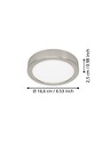 Plafón LED de superficie Ø165mm FUEVA 6 níquel mate, 7,5W 1000Lm CCT (2700K-4000K-6500K) IP20