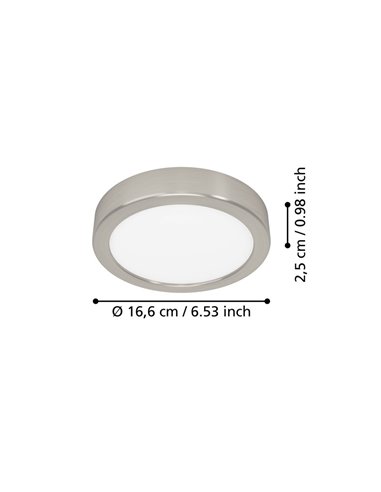 Luminária de teto LED de superfície Ø165mm FUEVA 6 níquel fosco, 7,5W 1000Lm CCT (2700K-4000K-6500K) IP20