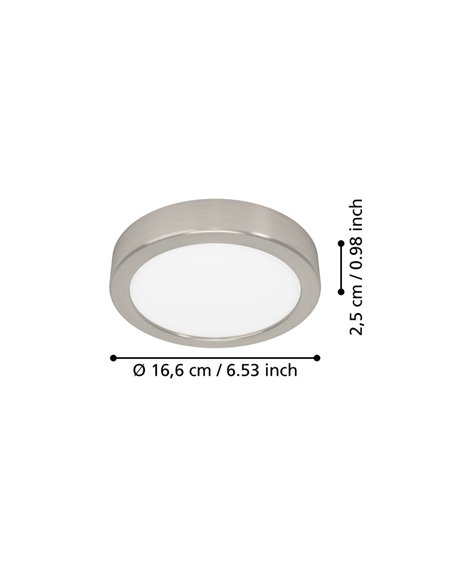 Plafón LED de superficie Ø165mm FUEVA 6 níquel mate, 7,5W 1000Lm CCT (2700K-4000K-6500K) IP20