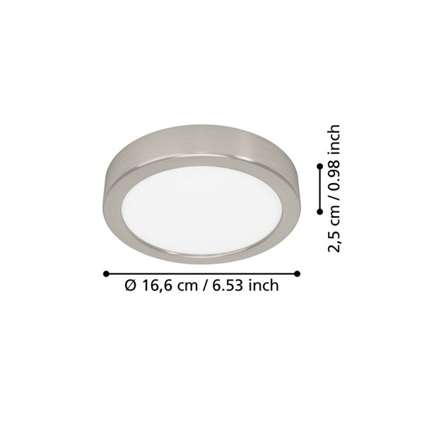 Plafón LED de superficie Ø165mm FUEVA 6 níquel mate, 7,5W 1000Lm CCT (2700K-4000K-6500K) IP20