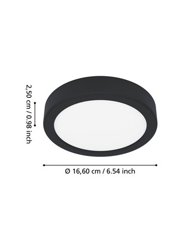 Luminária de teto LED preta para banheiro, Ø165 mm, FUEVA 6, 7,5 W CCT (2700 K-4000 K-6500 K), IP44