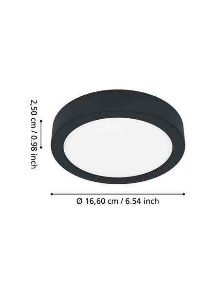 Plafón negro de superficie LED para baño Ø165mm FUEVA 6, 7,5W CCT (2700K-4000K-6500K), IP44