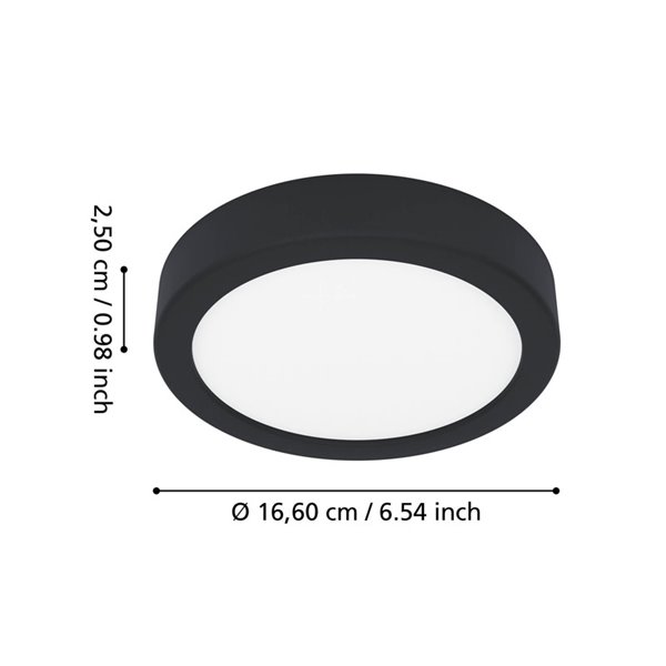Luminária de teto LED preta para banheiro, Ø165 mm, FUEVA 6, 7,5 W CCT (2700 K-4000 K-6500 K), IP44
