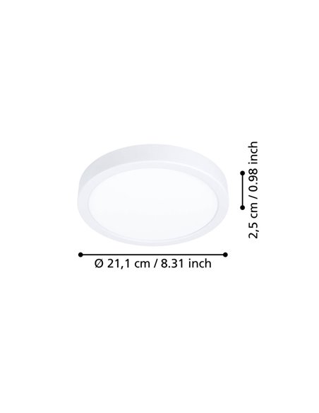 Luminária de teto LED branca de superfície Ø210mm FUEVA 6, 11,5W 1550Lm CCT (2700K-4000K-6500K), IP20