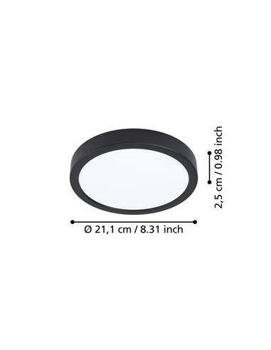 Downlight LED noir FUEVA 6 Ø210mm, 11,5W 1550Lm CCT (2700K-4000K-6500K), IP20