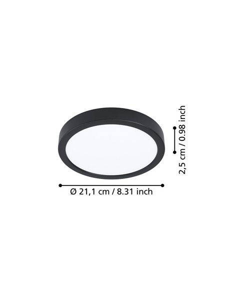 Downlight LED negro FUEVA 6 Ø210mm, 11,5W 1550Lm CCT (2700K-4000K-6500K), IP20