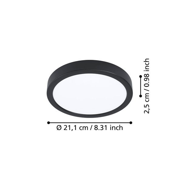 Downlight LED negro FUEVA 6 Ø210mm, 11,5W 1550Lm CCT (2700K-4000K-6500K), IP20