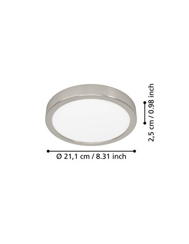 Plafón LED níquel satinado Ø210mm FUEVA 6, 11,5W 1550Lm CCT (2700K-4000K-6500K), IP20