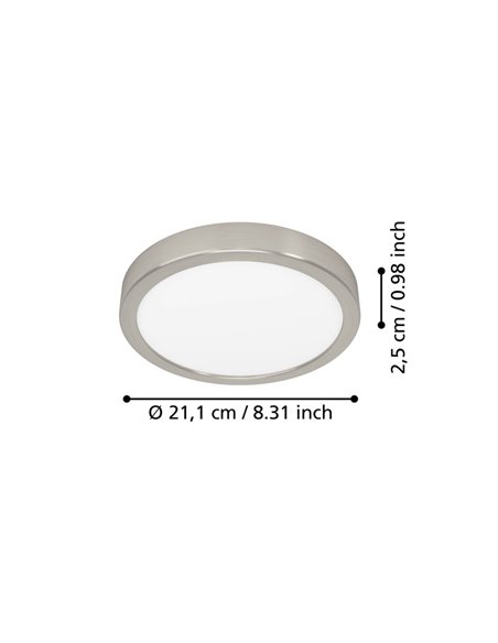Plafonnier LED nickel satiné Ø210mm FUEVA 6, 11,5W 1550Lm CCT (2700K-4000K-6500K), IP20