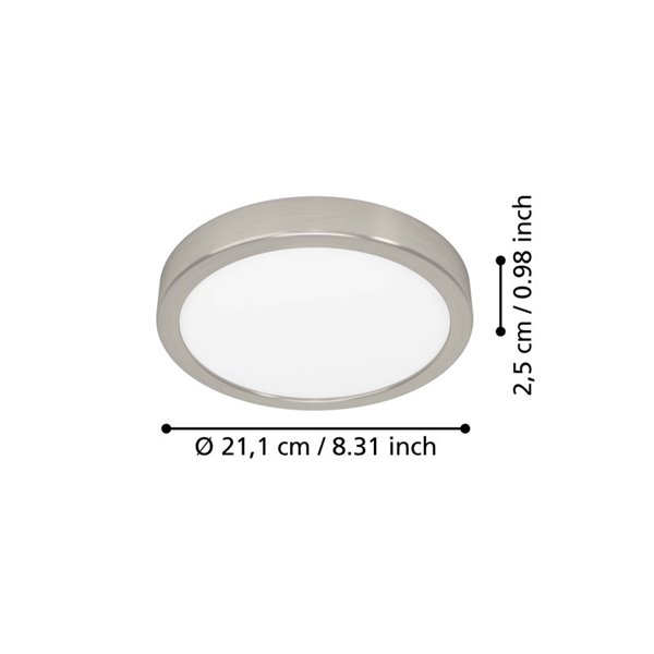 Plafonnier LED nickel satiné Ø210mm FUEVA 6, 11,5W 1550Lm CCT (2700K-4000K-6500K), IP20