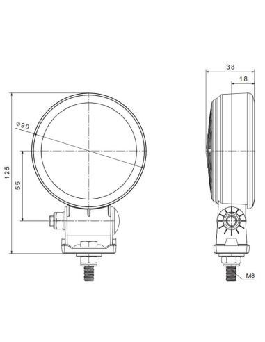 Medidas Lateral Faro LED de trabajo FT-364 LED SLIM 1600Lm haz ancho 12–36V Fristom
