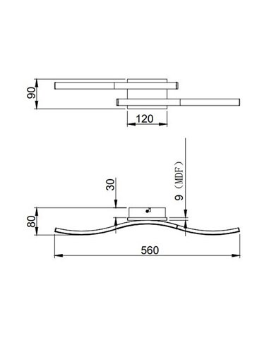 Luminária de teto LED ROUTE 2 tiras 56cm 5W 2x500lm luz quente 3000K IP20 Imitação madeira