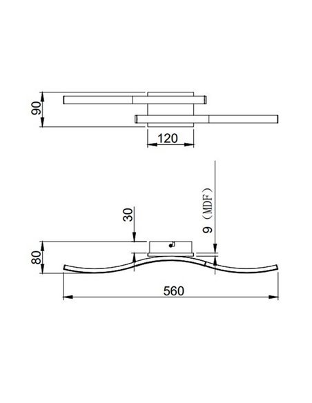 Plafonnier LED ROUTE 2 bandes 56cm 5W 2x500lm lumière chaude 3000K IP20 Imitation bois