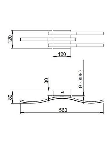 Plafón de techo LED ROUTE 3 tiras 56cm 5W 3x500lm luz cálida 3000K IP20 Imitación madera