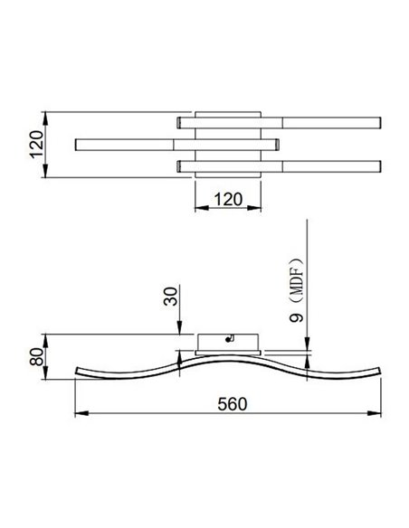 Plafón de techo LED ROUTE 3 tiras 56cm 5W 3x500lm luz cálida 3000K IP20 Imitación madera