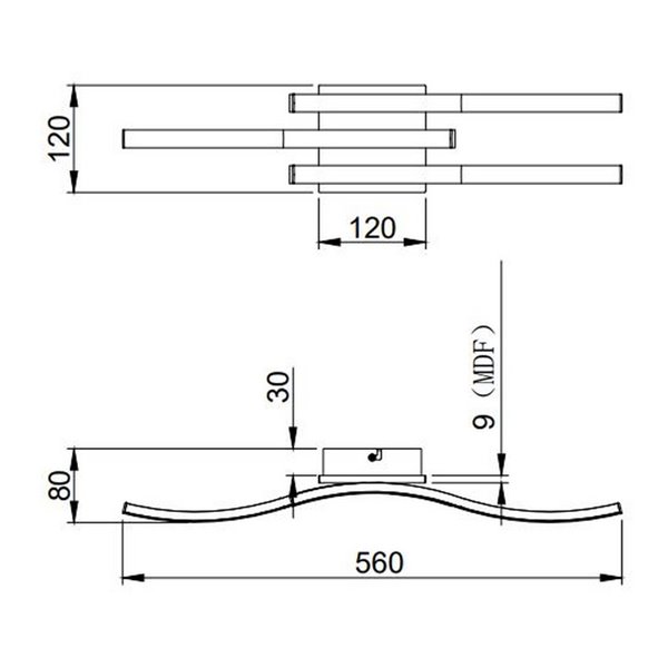 Luminária de teto LED ROUTE 3 tiras 56cm 5W 3x500lm luz quente 3000K IP20 Imitação madeira