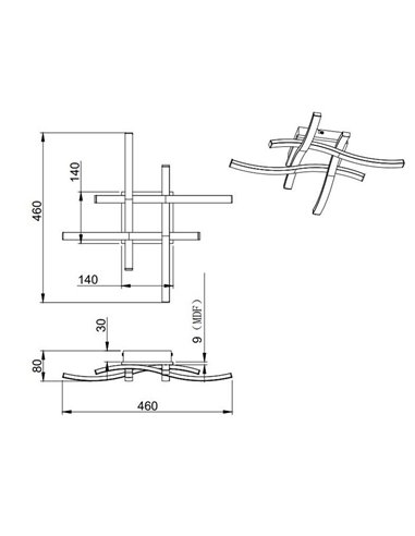 Plafón de techo LED ROUTE 46x46cm 5W 4x500lm, luz cálida 3000K IP20 Imitación madera