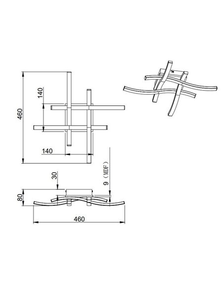 Plafón de techo LED ROUTE 46x46cm 5W 4x500lm, luz cálida 3000K IP20 Imitación madera