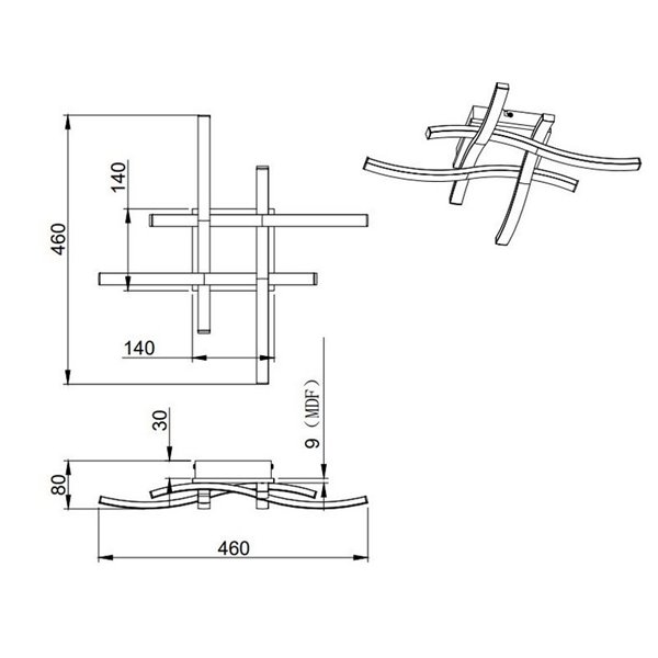 Plafonnier LED ROUTE 46x46cm 5W 4x500lm, lumière chaude 3000K IP20 Imitation bois