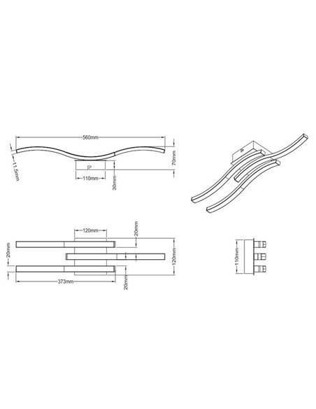 Plafón de techo LED ROUTE 3 tiras 56cm 5W 3x600lm luz cálida 4000K IP20 Níquel mate