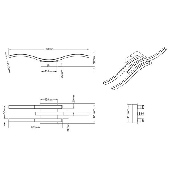 Plafonnier LED ROUTE 3 bandes 56cm 5W 3x600lm lumière chaude 4000K IP20 Nickel mat