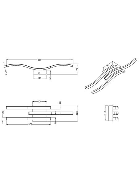 Plafonnier LED ROUTE 3 bandes 56cm 5W 3x500lm lumière chaude 3000K IP20 Nickel mat