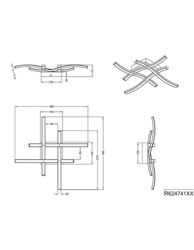 Luminária de teto LED ROUTE 46x46cm 5W 4x500lm, luz quente 3000K IP20 Níquel mate