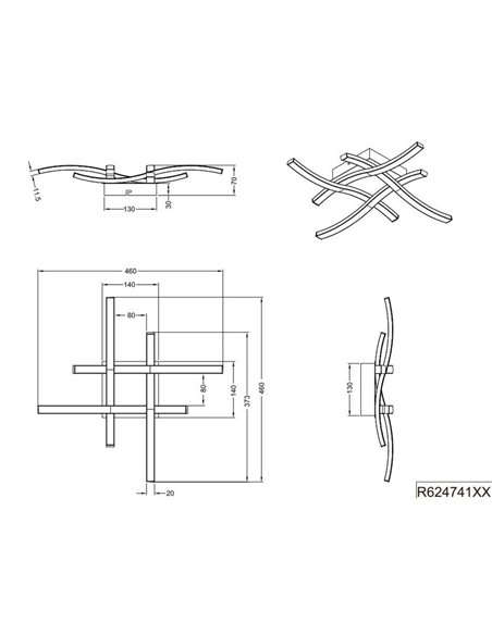 Plafonnier LED ROUTE 46x46cm 5W 4x500lm, lumière chaude 3000K IP20 Nickel mat