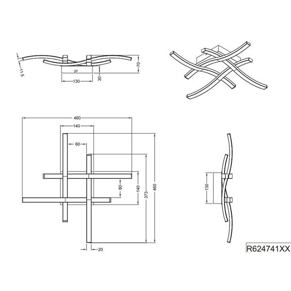Luminária de teto LED ROUTE 46x46cm 5W 4x500lm, luz quente 3000K IP20 Níquel mate