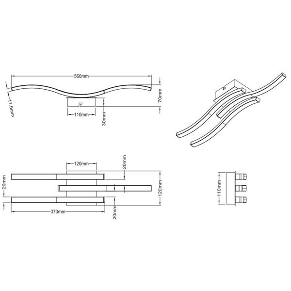 Plafón de techo LED ROUTE 3 tiras 56cm 5W 3x600lm luz neutra 4000K IP20 Negro