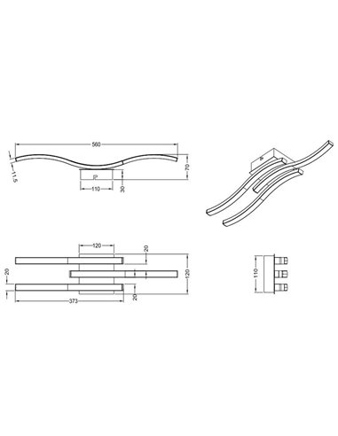 Luminária de teto LED ROUTE 3 tiras 56cm 5W 3x500lm luz quente 3000K IP20 Preto