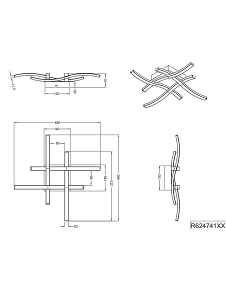 Luminária de teto LED ROUTE 46x46cm 5W 4x500lm, luz quente 3000K IP20 Preto