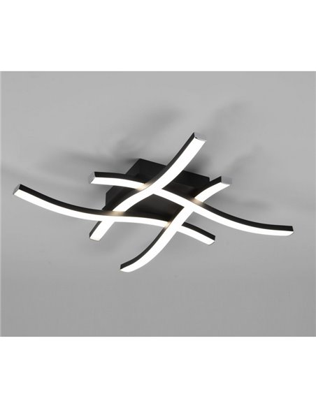 Plafón LED de techo ROUTE 46x46cm 5W 4x500lm, luz cálida 3000K IP20 Negro