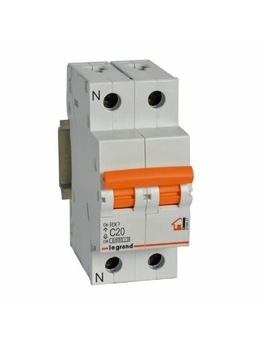 Legrand RX³ 1P+N (neutro à direita) 20 A curva C 6 kA invólucro interruptor magnetotérmico
